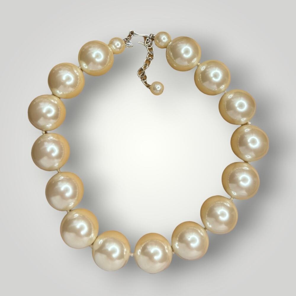 Vintage Carolee Oversized Champagne Faux Pearl Statement Necklace 17–19”